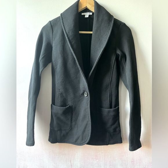 James Perse Women French TerryShawl Collar Blazer Black Sz 2 Medium